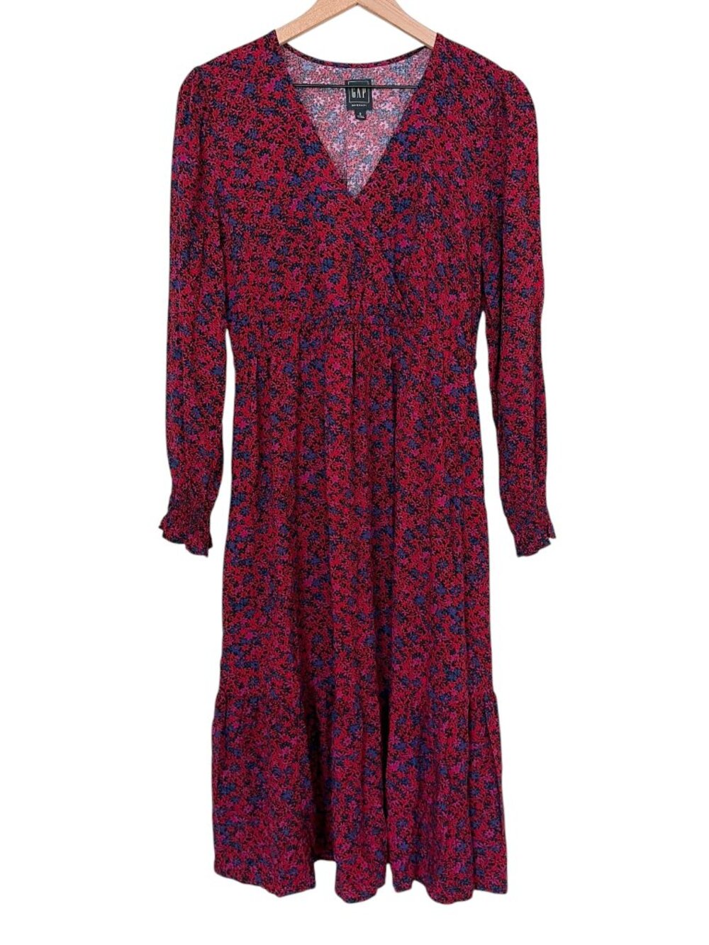 Gap Maternity Burgundy Floral Printed Crossover Midi Dress